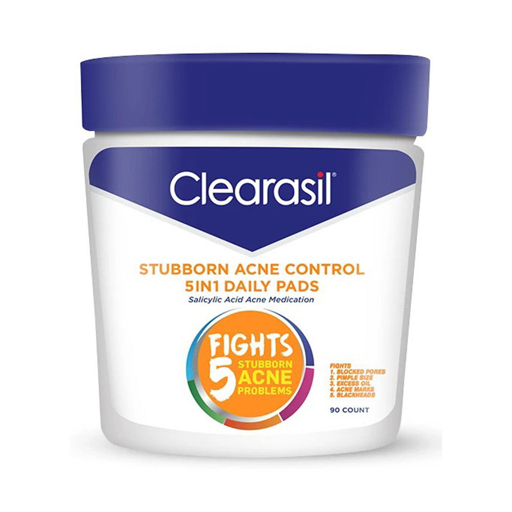 Clearasil Salicylic Acid Stubborn Acne 5 In1 Daily Cleansing Face Pads, 90 Ea